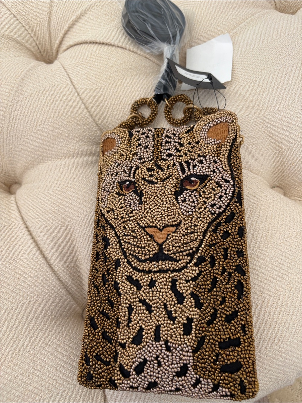 Mary Frances Beaded Leopard Crossbody in Gold and Black - Picture 1 of 4